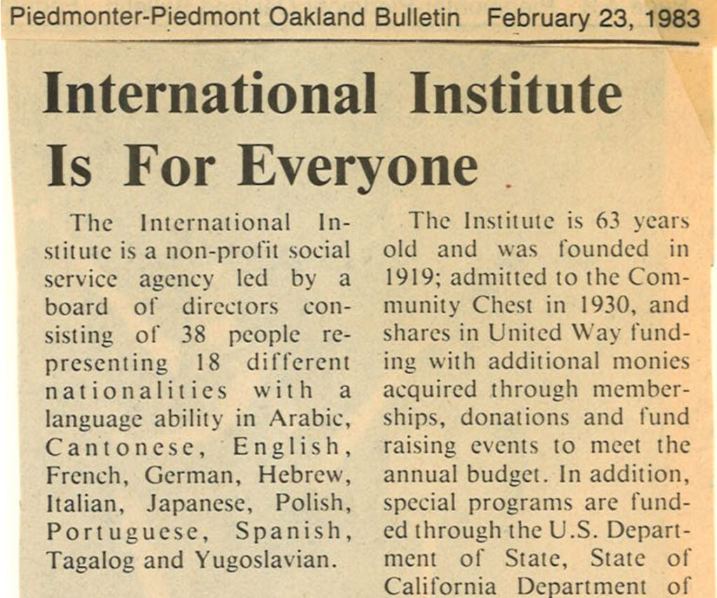 International Iinstitute is for everyone newspaper article.